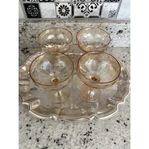VINTAGE ETCHED CHAMPAGNE GLASSES SET OF 4